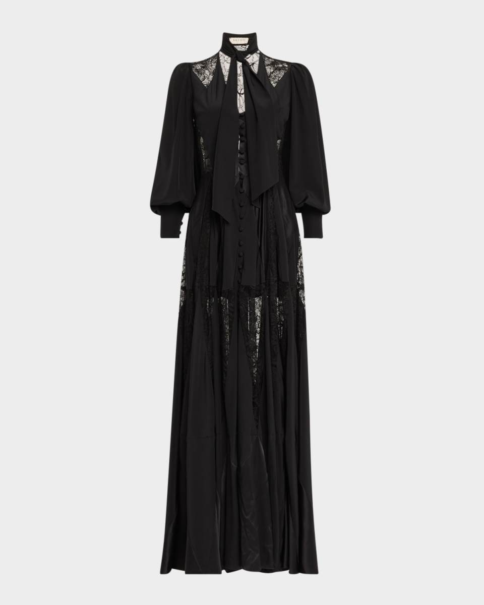Valtese Lace Cutout Puff-Sleeve Maxi Dress